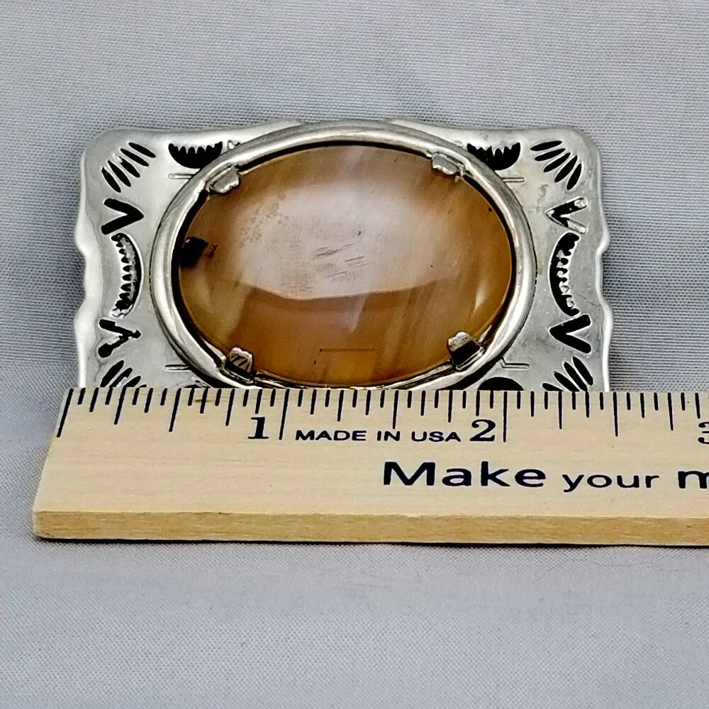 Silver Belt Buckle with Brown Agate Stone